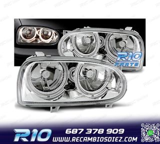 FAROS VOLKSWAGEN VW GOLF MK3 91-97 OJOS ANGEL FONDO CROMO H7