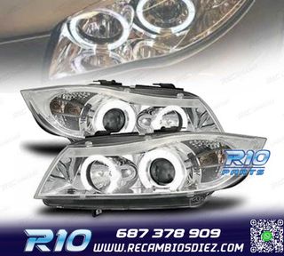 FAROS BMW E90 91 05-08 OJOS ANGEL FONDO CROMO