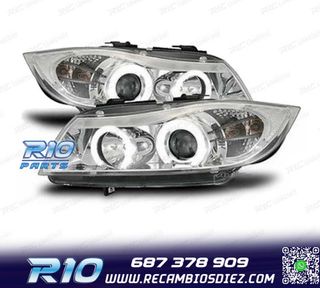 FAROS BMW E90 91 05-08 OJOS ANGEL FONDO CROMO