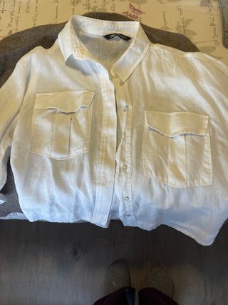 Camisa Zara Lino Blanca Talla S