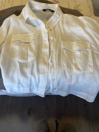 Camisa Zara Lino Blanca Talla S