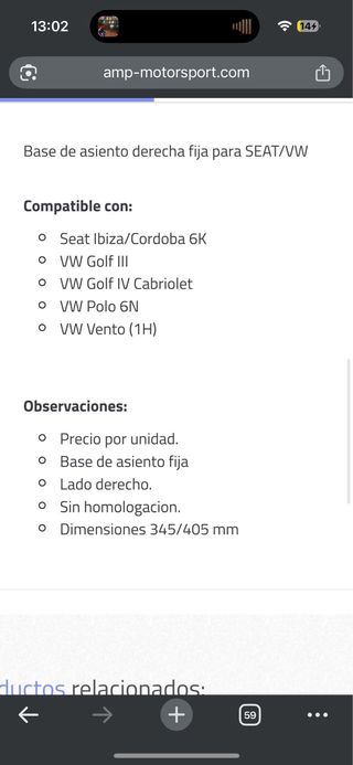 Bases asiento Golf 3 o SEAT Ibiza 6k
