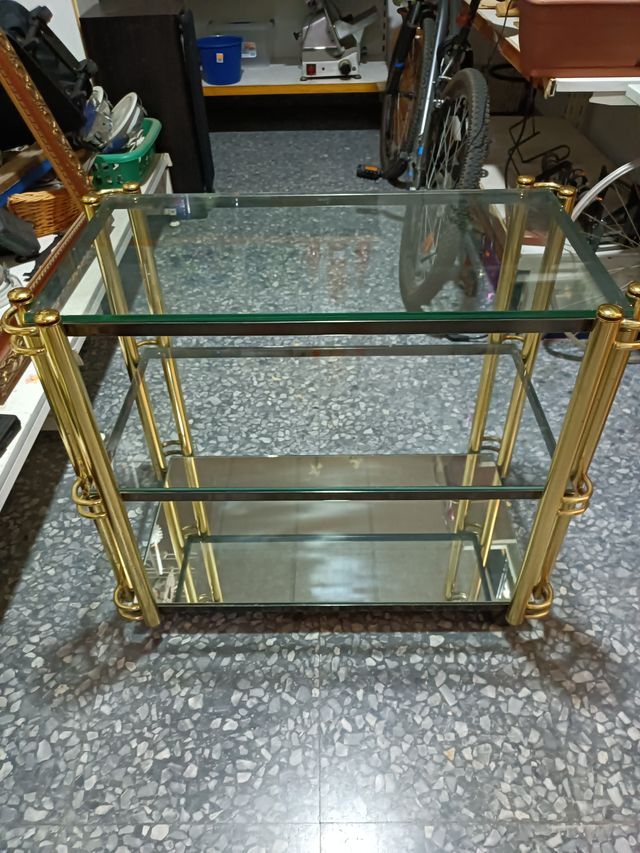 Mesa Carrito auxiliar dorado 3 niveles cristal