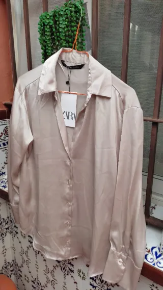 Camisa Zara Beige Mujer Nueva Con Etiqueta.