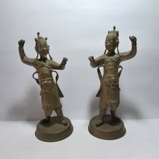Coppia Sculture Bronzo Orientali Guerrieri