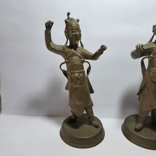 Coppia Sculture Bronzo Orientali Guerrieri