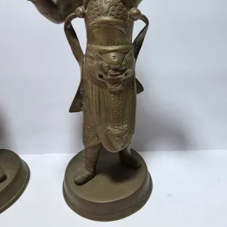 Coppia Sculture Bronzo Orientali Guerrieri