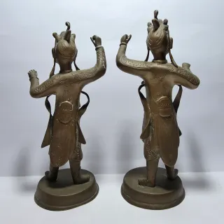 Coppia Sculture Bronzo Orientali Guerrieri