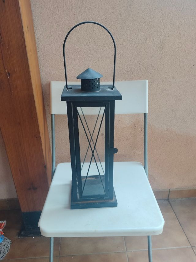 Candelabro negro metal y cristal