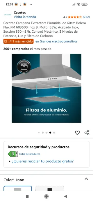 Campana extractora Cecotec 60cm Inox NUEVA
