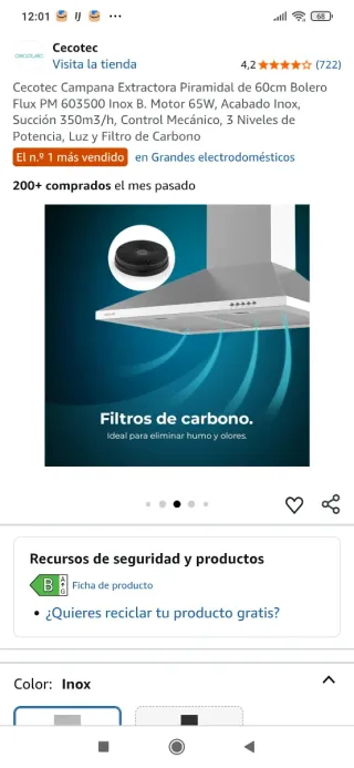 Campana extractora Cecotec 60cm Inox NUEVA
