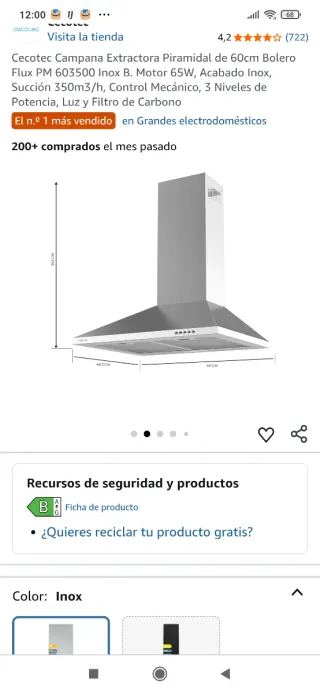 Campana extractora Cecotec 60cm Inox NUEVA
