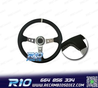 VOLANTE INVERTIDO PIEL SINTETICA NEGRO BRAZOS PLATEADOS Y RI