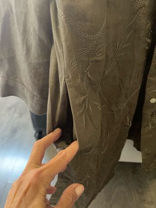 Vestido Lino Bordado T40 Verde Oliva Punt Roma