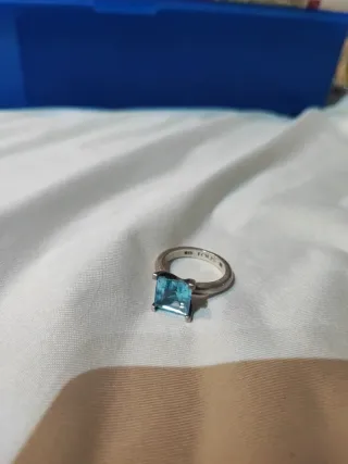 Anillo Tous Plata 925 con Piedra Azul. Topacio. 