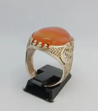 Anillo Plata Hombre Piedra Akik Naranja