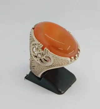Anillo Plata Hombre Piedra Akik Naranja