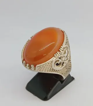 Anillo Plata Hombre Piedra Akik Naranja