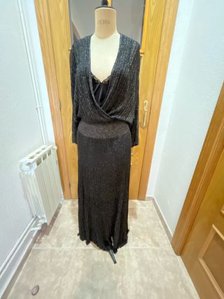 Vestido largo punto lurex negro Vezavena