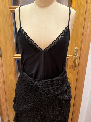 Vestido largo punto lurex negro Vezavena