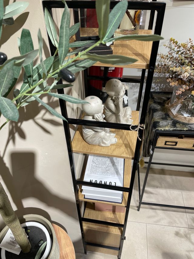 estantería estrecho madera metal 