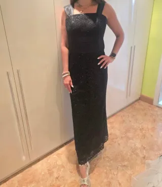 Vestido fiesta largo lentejuelas marrón 