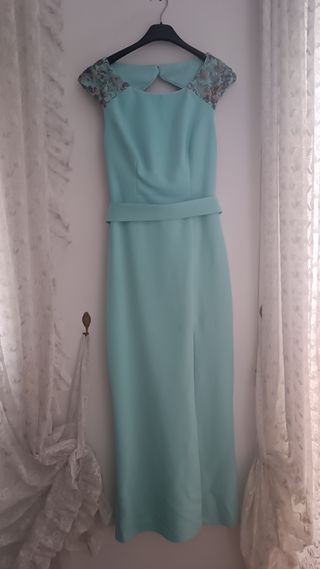 Vestido elegante boda fiesta verde azulado