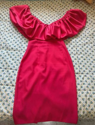 Vestido fiesta rosa/rojo con volantes