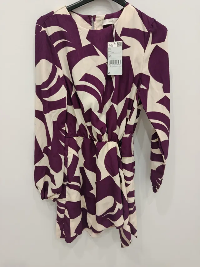 Vestido Mango Talla XS Estampado Morado Beige