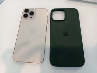 iPhone 13 Pro Max Dorado y Funda Verde
