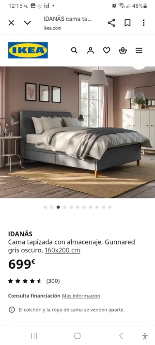 Cama matrimonio IKEA IDANÄS 160x200 con almacenaje