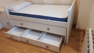 Cama nido 90cm con 3 cajones, lacada en blanco.