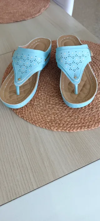 Chanclas Mujer Talla 39 Azul y Beige