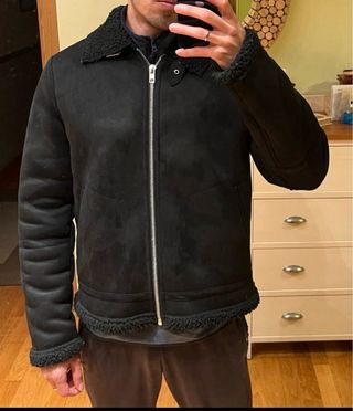 Cazadora Barnets Negra Borrego y Piel Sintética