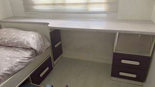 Conjunto Cama y Escritorio Blanco/Morado