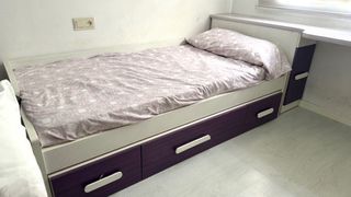 Conjunto Cama y Escritorio Blanco/Morado