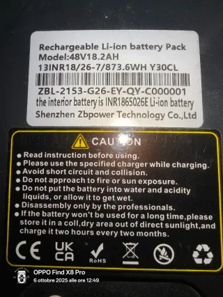 Batteria 48V 18.2Ah Nuova