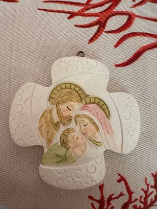 Decorazione Sacra Famiglia Croce Ceramica