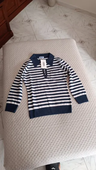 Maglietta donna a righe blu e bianche
