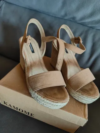 Sandalias cuña esparto T.39 beige