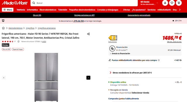 Frigorífico Haier Americano Total No Frost