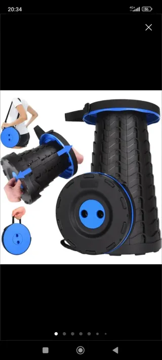 Taburete Plegable Portátil Negro/Azul