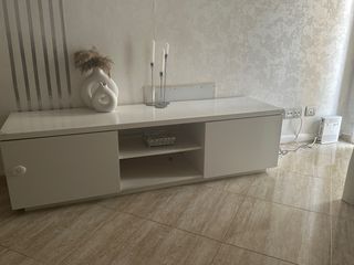 Mueble TV blanco cristal y madera