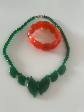 Conjunto collar y pulsera jade y cornalina