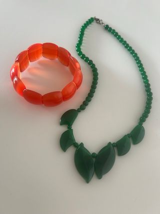 Conjunto collar y pulsera jade y cornalina