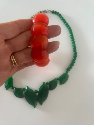 Conjunto collar y pulsera jade y cornalina