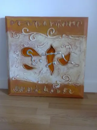 Cuadro decorativo naranja y dorado