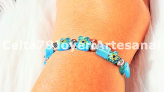 Pulsera Ojo de Gato Azul Flores Artesanal