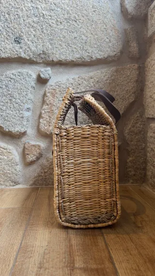 Bolso Junco Artesanal Cuero Morado