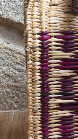 Bolso Junco Artesanal Cuero Morado